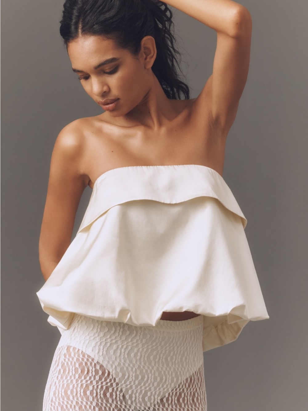 NWT Anthropologie Strapless Ruffle-Overlay Tube Top - Cream